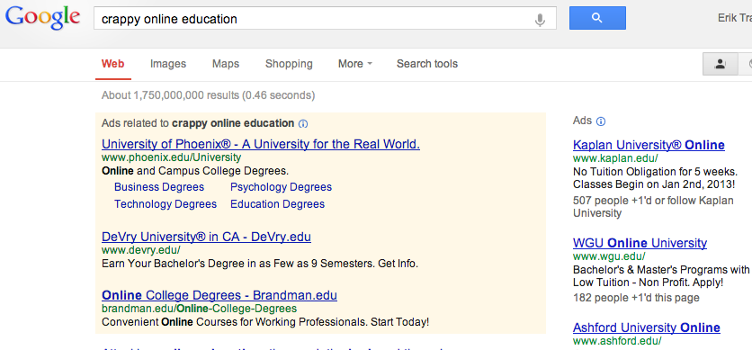 crappy online education google results